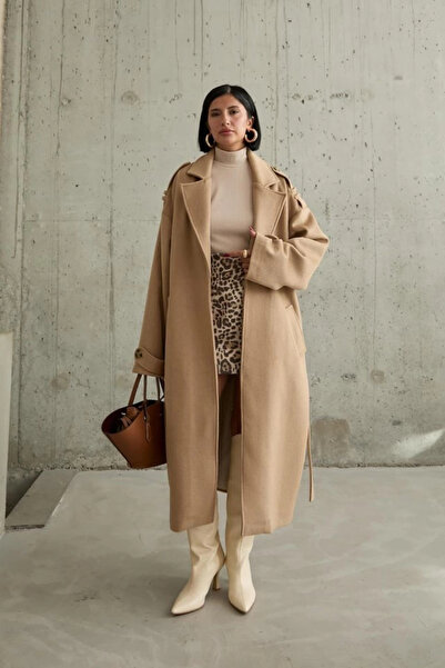 Butik Camel Long Stamp Belted Coat