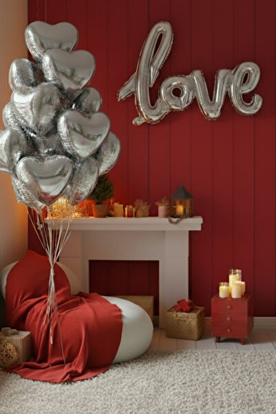 SkyPop 5 قطع بالون فضي على شكل قلب مقاس 45 سم، قطعة واحدة بالون فضي بحروف الح...