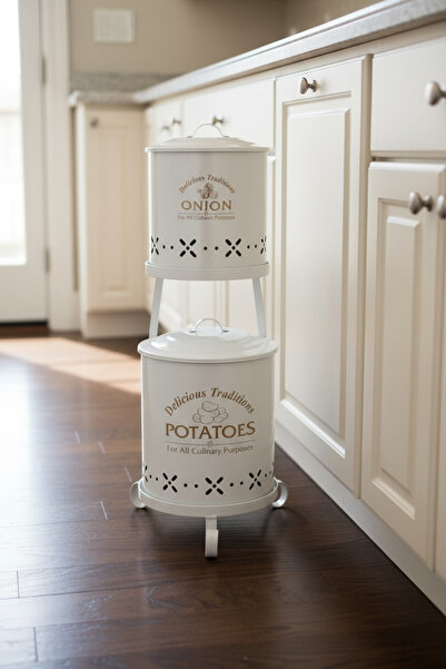 Bestofhome Lüx Ferforje Iki Katlı Metal Patates Soğan Kovası