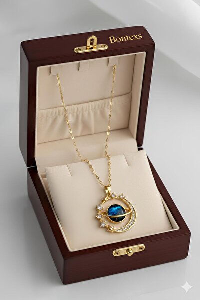 Bontexs Sarı Zincirli Zirkon Taşlı Gezegen Kolye Sevgiliye Özel Hediye