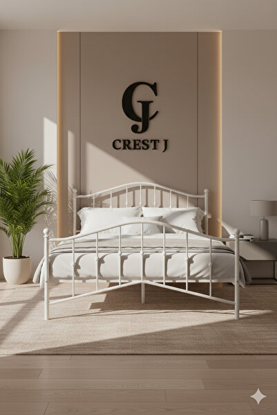 Crestj إطار سرير معدني 190 × 90 سم - سرير لشخص واحد بتصميم أنيق أبيض
