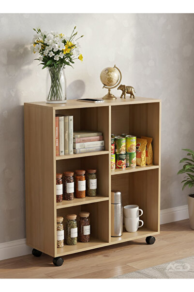 AGD Multi-functional movable cabinet with open storage shelves, ideal for home office or kitchen, Brown