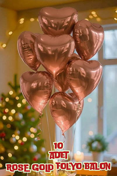 SkyPop 10 Pieces 45 cm Rose Gold Heart Foil Balloons, Lover, Special Day, Birthday.