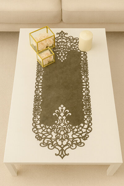 Ergüven Home Runner Tesatura din piele intoarsa verde 40x100 Cm Masuta de caf...