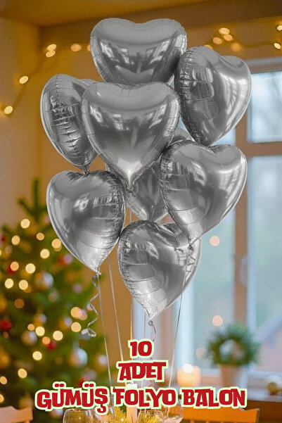 SkyPop 10 قطع بالون فضي على شكل قلب مقاس 45 سم، للحبيب، يوم خاص، عيد ميلاد.