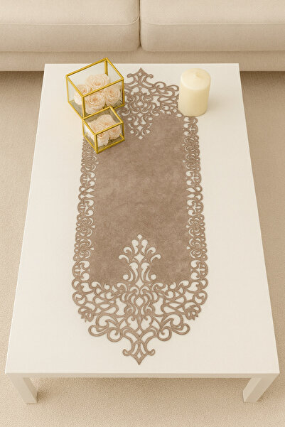 Ergüven Home ارتفاع طاولة القهوة من قماش سويدي بني حليبي مقاس 40 × 100 سم - ت...