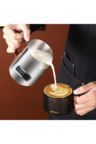 Vivien Home Dereceli Paslanmaz Çelik Pitcher 500 ml Kahve Süt Köpürtme Potu