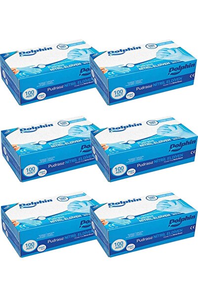Ora rulo Dolphin Pudrasız Mavi Nitril Muayene Eldiveni M Beden 100 Adet. 6 PAKET