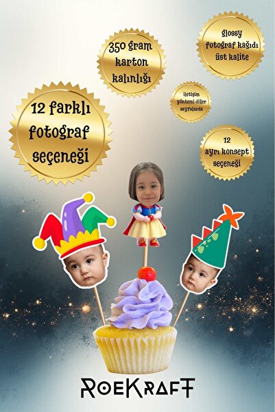 OEM Roekraft Fotoğraflı Taç & Doğum Günü Cupcake parti süsü , Kürdan Süslemesi 12 adet