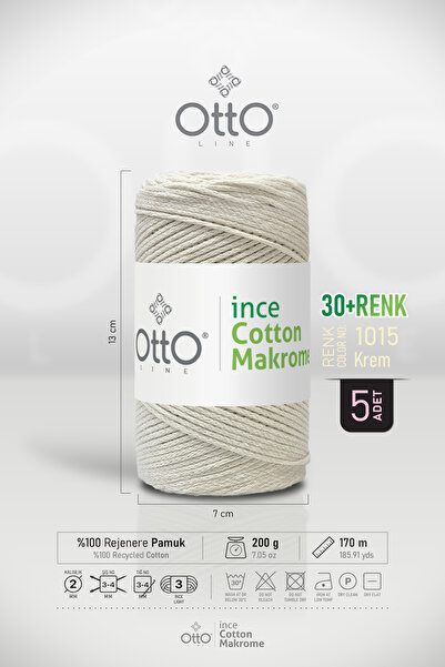 OTTO LİNE 5 Adet Otto İnce Cotton Makrome İpi 1015 Krem (1 Paket)