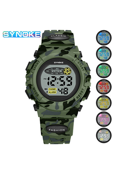 Choice ساعة SYNOKE الرياضية للطلاب باللون الأخضر المموه للأطفال، ساعات إلكترو...