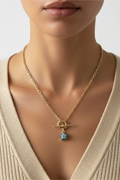 Modacaprea Xuping 14K Yıldız Nazar Kadın Kolye 45 cm | Altın Renkli Kararmaz Kadın Takı Xuping Kolye