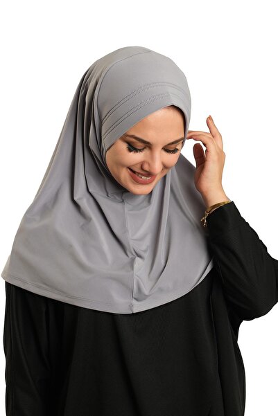 HÜRREM BONE Eșarfă cu hijab, practic, gata de fabricație, gri, țesătură nisipoasă, simplă 1600_15