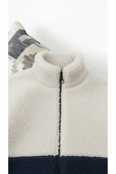 Fifty Color Унисекс, тъмносин-бял, цветни блокове, цип, стояща яка, подплатена с флис, плюшена яке