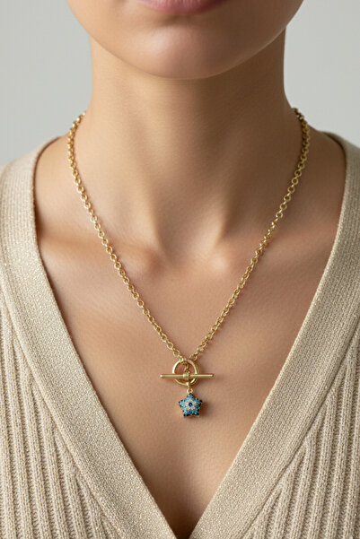 Modacaprea Xuping 14K Yıldız Nazar Kadın Kolye 45 cm | Altın Renkli Kararmaz Kadın Takı Xuping Kolye