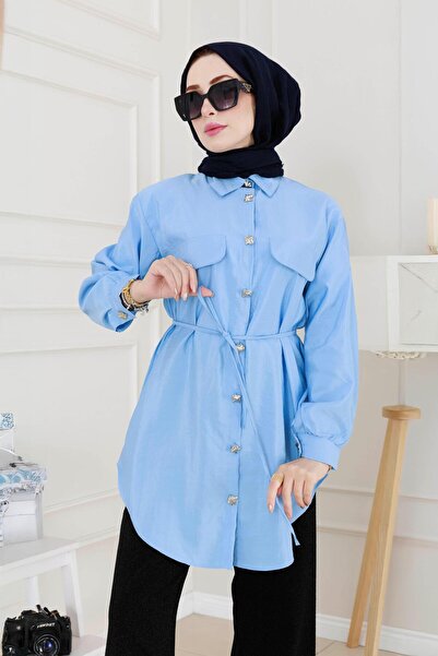 Sevitli Τούνικ με κορδόνια μέσης με κάλυμμα τσέπης-Μπλε μωρό