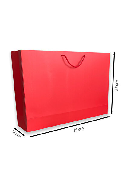 ABB Matbaa 2 Adet Kırmızı Karton İpli Çanta Karton Poşet (55x37x12) - İp Reng...