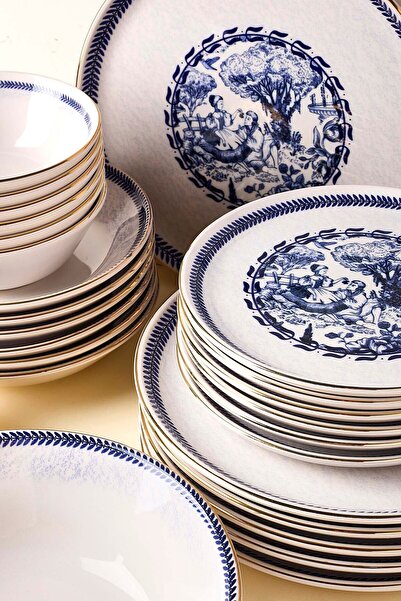 Perotti French Altın yaldızlı Stoneware Yemek Takımı 27 Parça 6 Kişilik Yemek Seti