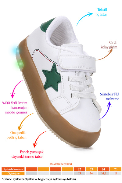 Kiko Kids Rena Daily Velcro Lighted Baby Girl Sports Shoes