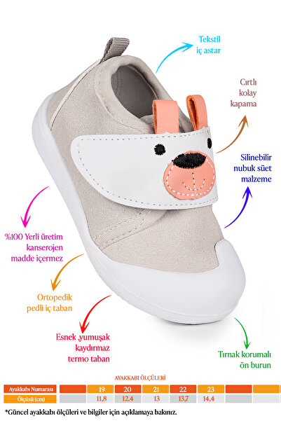 Kiko Kids Winni Velcro Baby Girl First Step Orthopedic Daily Shoes