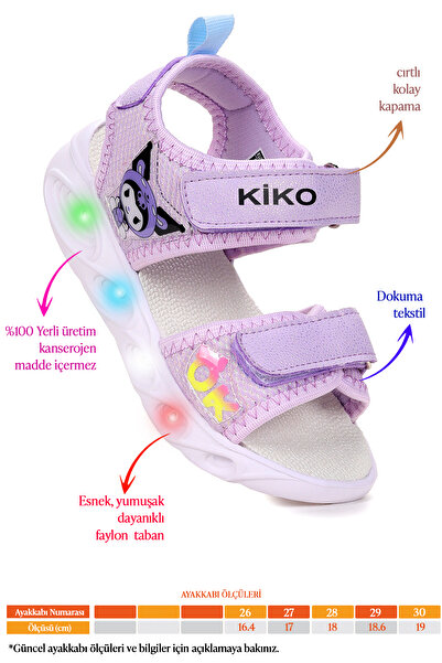 Kiko Kids Kuruza Daily Lighted Velcro Girls Sandals Shoes