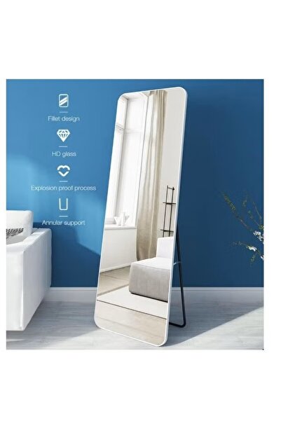 Bluejw Full-Length Mirror — Aluminum Alloy Frame, Free-Standing or Wall-Mount 155*45*5cm(White Silver)