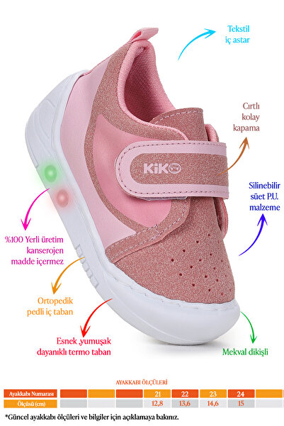 Kiko Kids Kugan Velcro Lighted Baby Girl Walking Sports Shoes