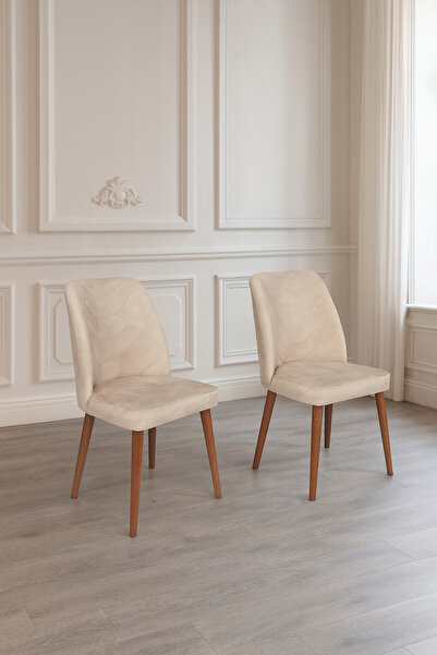 Atolye Casa Dallas Sandalye Ceviz Ayak Krem Kumaş 2 Adet