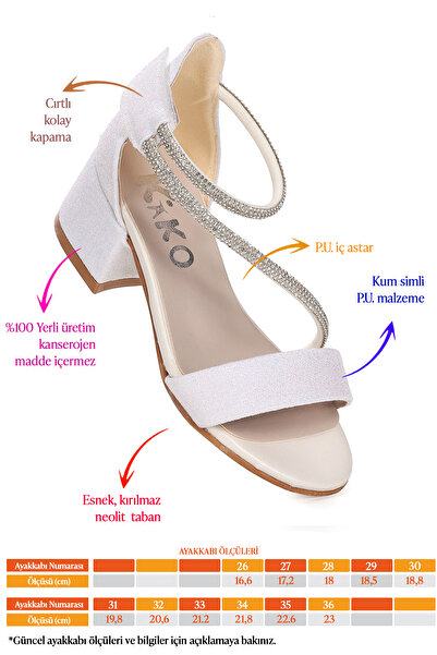 Kiko Kids Pisar Sand Glitter Daily Girl's 4 cm Heeled Sandals Evening Dress Shoes