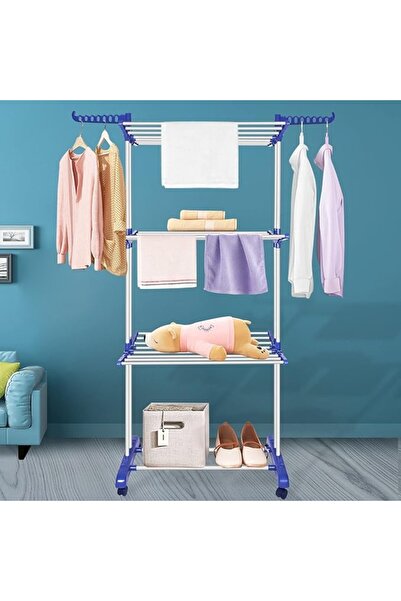 Taimi 4-Tier Stainless Steel Non-Slip Drying Rack, Capacity 10kg per Tier, Gray/Blue - 169L x 76W x 49D cm