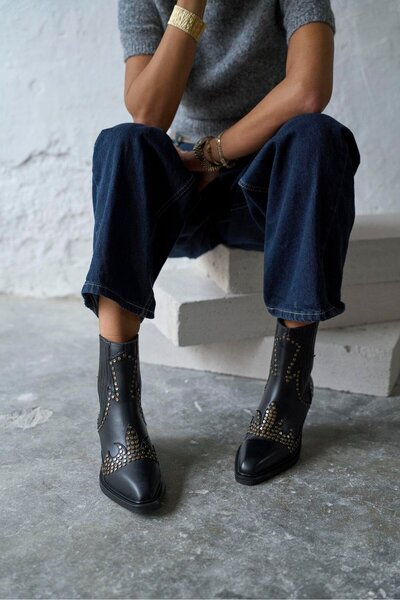 PELİN'İN AYAKKABILARI TOYA SİYAH DERİ KOVBOY BOT