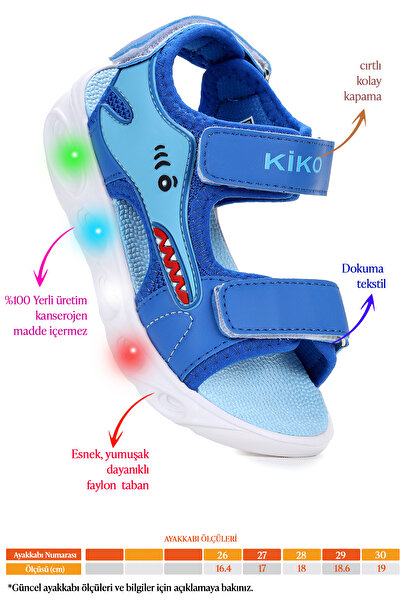 Kiko Kids Soren Daily Lighted Velcro Boys Sandals Shoes