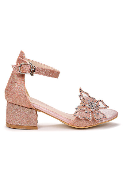Kiko Kids Zete Sand Glitter Girls' 4 cm Heeled Sandals Evening Dress Shoes
