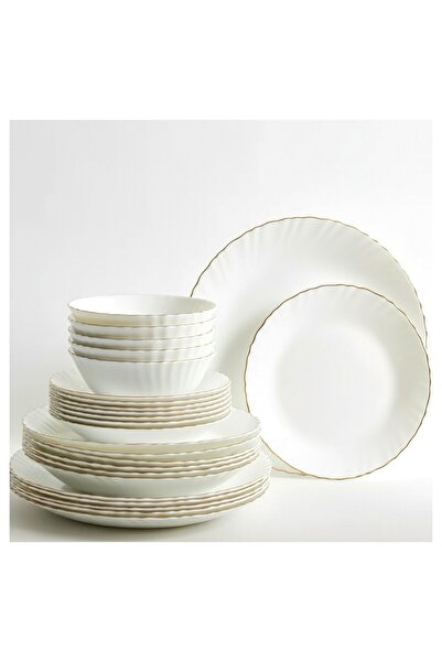 Houzi طقم عشاء من 24 قطعة من أوبال وير الذهبي