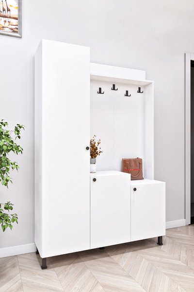 Ases Mobilya Esl0222 Portmanto Ayakkabılık Dolabı Askılı 5 Raflı 3 Kapaklı Beyaz