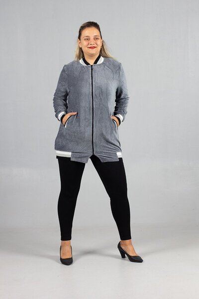 Truva XXL Βελούδινο κολεγιακό παλτό γκρι κοτλέ Velvet oversized College Jacket