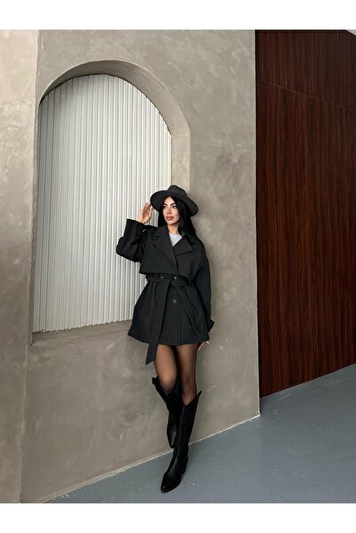 FERZOLAİO Oversize Anthracite Cashmere Trench Coat