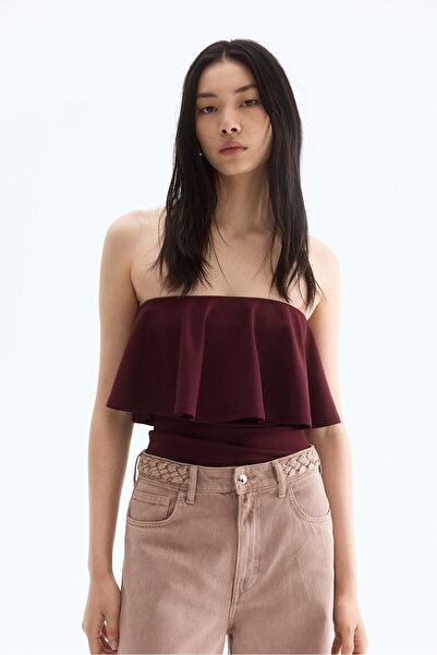 H&M Farbalalı İnterlok Bandeau Üst