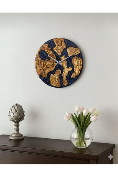 GökçesanSehpa Antrasit Zeytin Doğal Ahşap Epoksi Duvar Saati Wood Epoxy Art