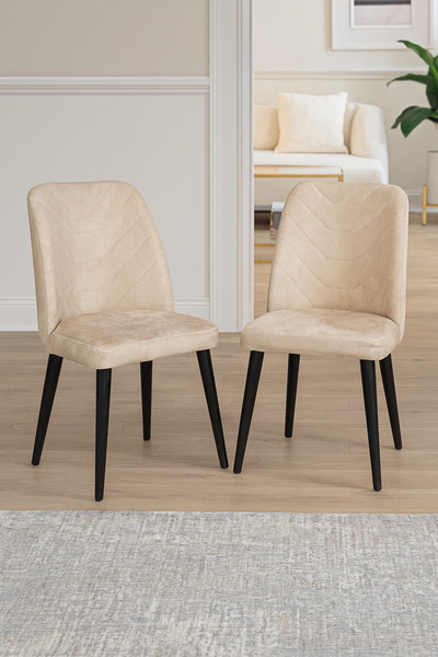 Atolye Casa Dallas Sandalye Siyah Ayak Krem Kumaş 2 Adet