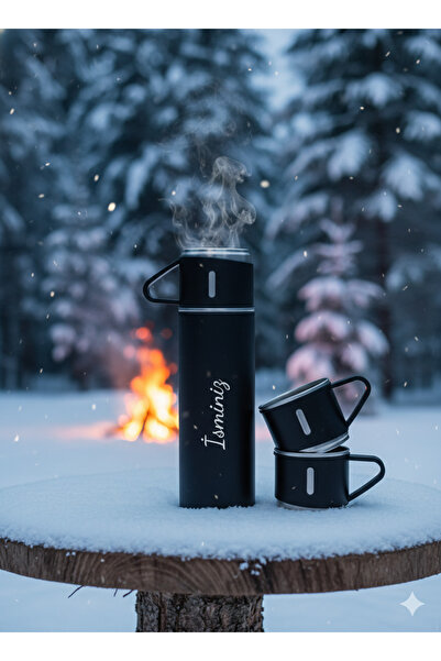 Mio Life Thermos Set Stainless Steel Vacuum Thermos Set with 3 Cups 500 ml Heat Preservation for up to 12 Hours Beverage Te