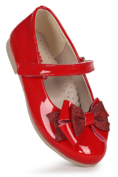 Kiko Kids Silvery Patent Leather Velcro Sand Glitter Bow Girls' Ballerina Shoes