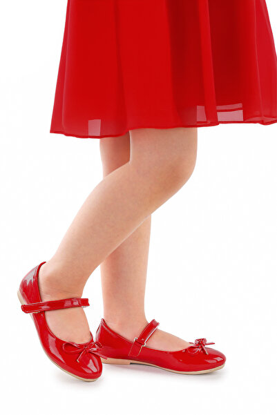 Kiko Kids Barbe Patent Leather Bow Velcro Girls' Ballerina Shoes