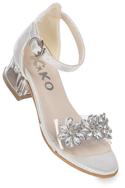 Kiko Kids Yangu Vakko Taşlı Kız Çocuk 3 Cm Şeffaf Topuklu Sandalet Abiye Ayakkabı