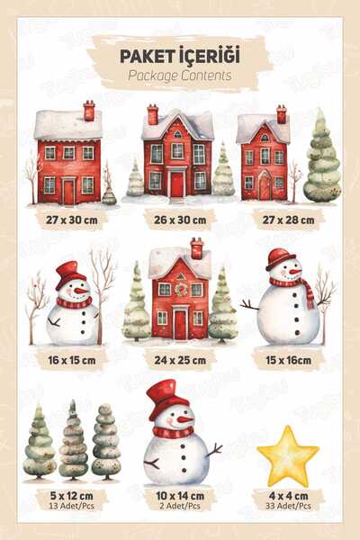 TUGİBU New Year's Sticker Set, Christmas Themed Wall Sticker Set, New Year's Glass Sticker Set