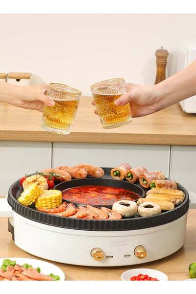 fulina Electric Hot Pot with Grill,2-in-1 Grill,Dual Temperature Control,Non-stick Material,Suitable for Fa