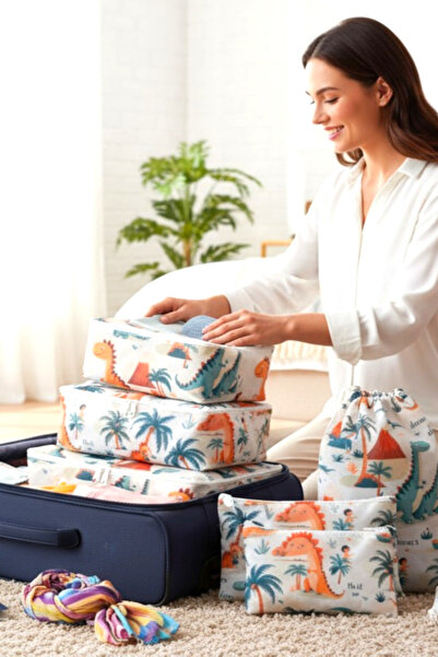 Textile sweet Σετ οργάνωσης βαλίτσας με σχέδια δεινοσαύρων 7 τεμαχίων