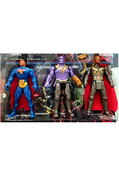 Cango Oyuncak 16 cm Işıklı Eklemlı Thonos Thor Süperman Karakter Set