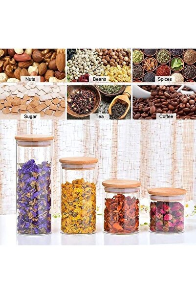 fulina Set of 5 Airtight Glass Food Storage Containers Set Jars with Airtight Bamboo Lids, Clear Glass Cani