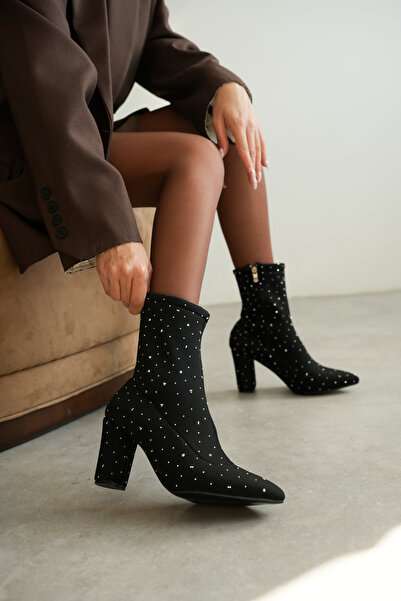 sv savves Μπότες με λεπτό τακούνι με λεπτομέρεια από πέτρα – Γυναικείες κομψές ελαστικές μπότες